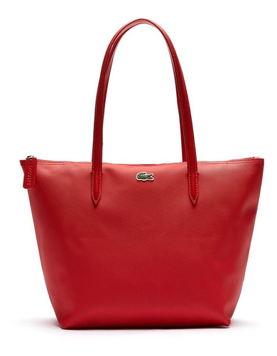 Bolsa Tote Pequeña Lacoste Concept Con Cierre Exterior Mujer Acabado de los herrajes Metal Color Rojo Correa de hombro Rojo Diseño de la tela Liso