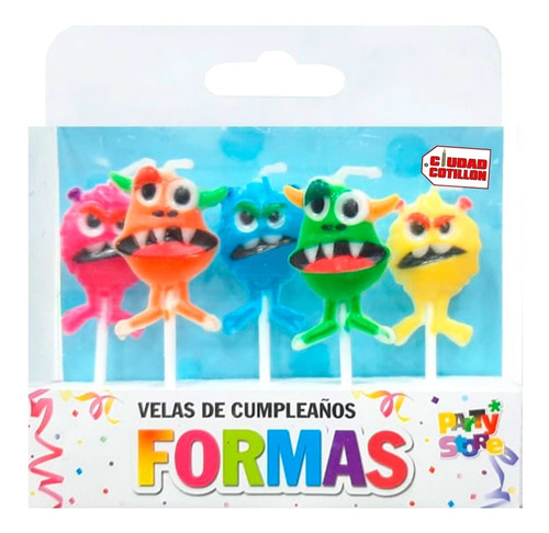 Velas Formas Set Monstruos Multicolor X 5 - Ciudad Cotillón