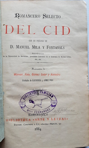 Antiguo Libro Romancero Selecto Del Cid 1885 Ro 432