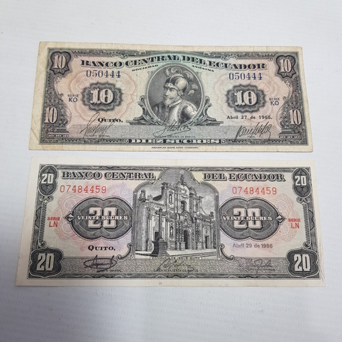 Antiguos Billetes Ecuador 10 Y 20 Sucres  1986 Mag 61485