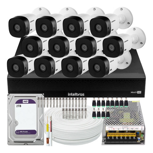 Kit Cftv Intelbras 12 Câmeras 1220 Full Hd 1016-c 2tb Purple