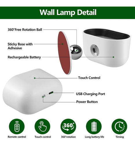 Aisuo Juego De 2 Lamparas De Pared, Luz Tactil Y De Control