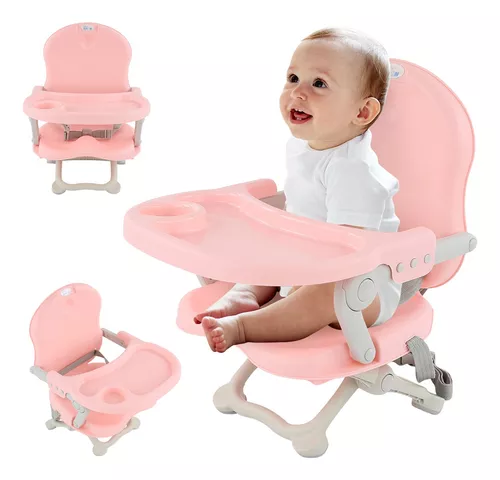 Silla Periquera de Bebe Portátil Plegable con Altura Regulable con Charola  para Comer Morado Baby Gaon Booster