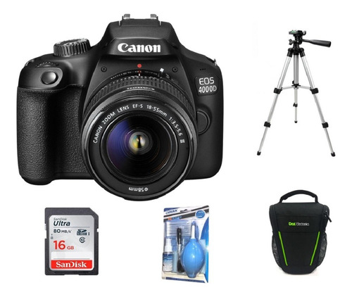 Camara Canon Eos 4000d- Rebel T100+18-55+16gb+bolso+kit+trip