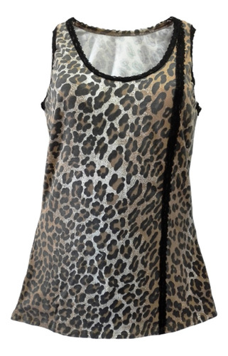 Musculosa Elastizada Animal Print Con Detalles De Puntilla