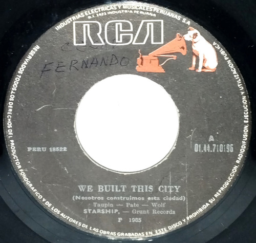 Single 45 Starship - We Built This City + Private Room 1985