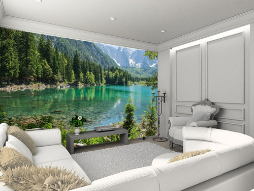 Papel De Parede 3d Lagos Paisagens Montanhas Árvores M² Lk14