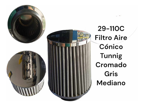 Filtro Aire Conico Tunning Cromado Gris Grande Y Mediano 
