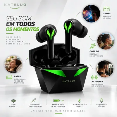Fone Gamer Sem Fio Com Microfone Bluetooth Cor Preto Kateluo