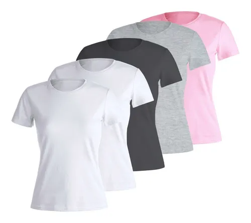 Pack X 5 Remera Basica Mujer Manga Corta Lisa 100 Algodon
