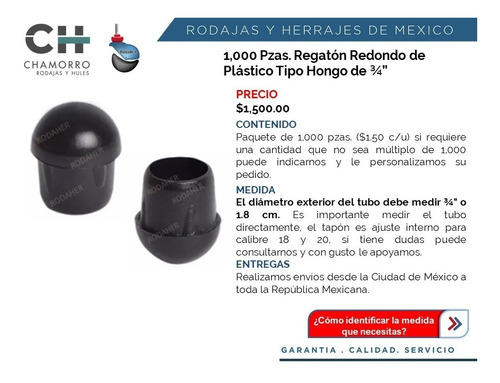 Regatón Tapón Redondo Tipo Hongo De Plástico 3/4 Paq. 1000