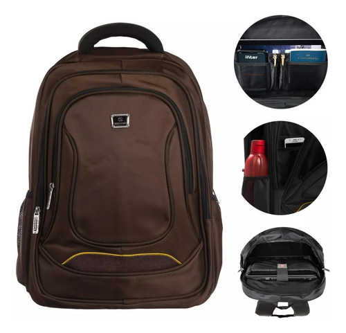 Mochila Bolsa Para Notebook 15,6'' Impermeável Shaolong Ad11 Cor Marrom Desenho Do Tecido Geométrico