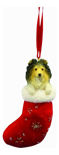 Sheltie Calcetn De Navidad Ornamento Con Santa S Little Pals