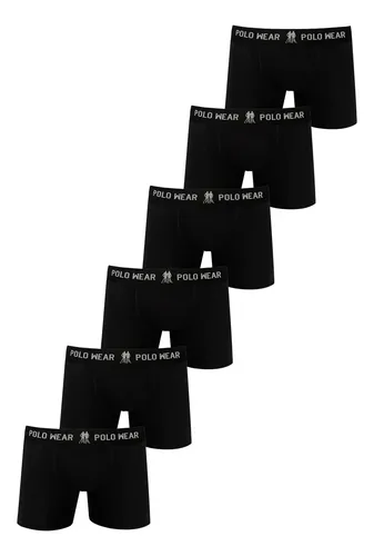 Kit 6 Cuecas Algodão Polo Wear Preto Preto G