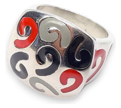 Anillo Acero Quirurgico Cardinal Detalle Rojos Y Negros