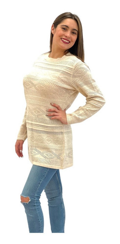 Imagen 2 de 3 de Blusón / Vestido Cuello Redondo Con Dibujo Calado