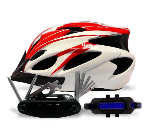 Kit Capacete Ciclista + Lanterna Tras + Canivete Ferramentas