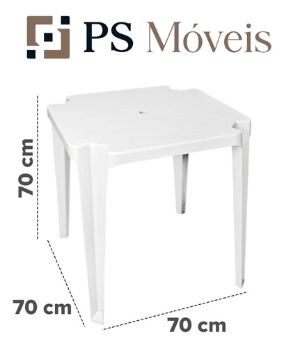 Kit 4 Mesas Quadrada Plástica Resistente Área Lazer Piscina Churrasco Branca Cor Branco Ps Móveis