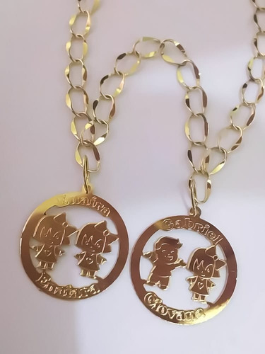 Pulseira Com Dois Pingentes Filhos Menino Menina Ouro 18k