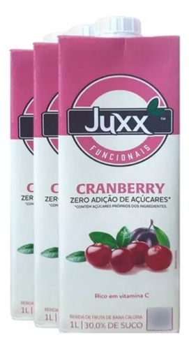 3 Suco Cranberry Juxx 1 L Sem Adição Açucar Zero- Cramberry