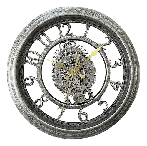 Reloj De Pared Industrial Vintage Con Pilas Plata Antigua
