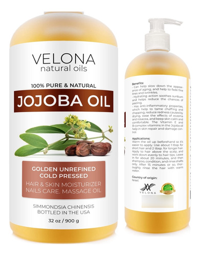 Velona Aceite De Jojoba - 32 Onzas (con Bomba) | 100% Puro .