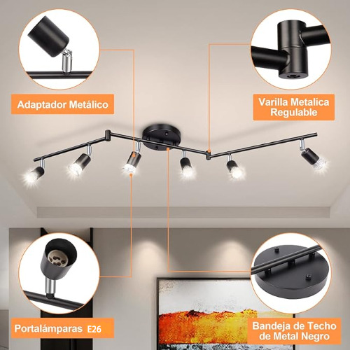 Iluminación De Riel Led De 6 Luces Mexgogo,nergo