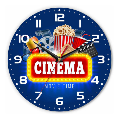 Reloj De Pared Con Tematica De Cine, Con Diseno De Palomitas