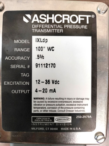 Transmisor De Presión Diferencial 100 Wc Ixldp Ashcroft