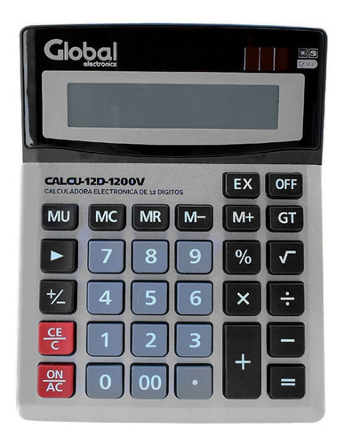 Calculadora Global 12 Digitos Metal Display Grande C/ Pila