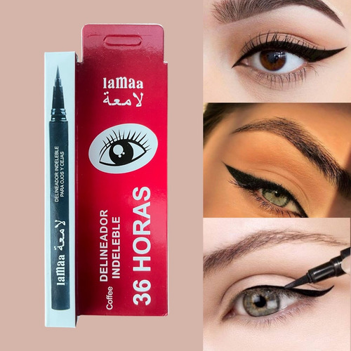 Delineador De Ojos Indeleble 36 Horas Lamaa Pincel Duradero Café Profesional
