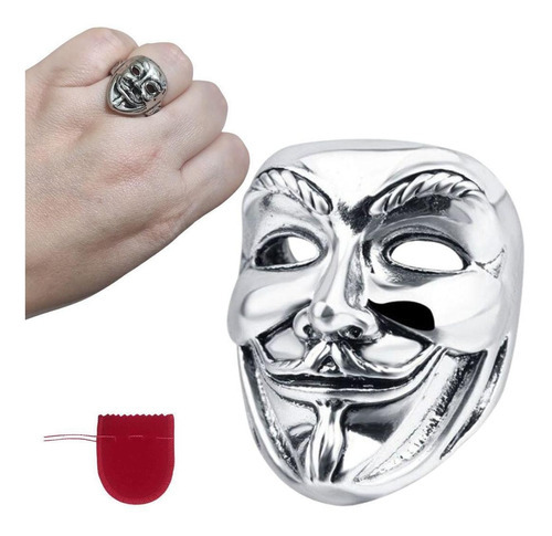 Anillo ajustable de plata con forma de máscara de Joker Revenge V