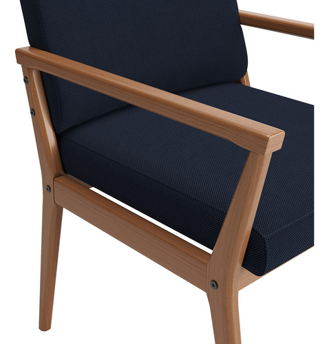 Poltrona Tip Com Base De Madeira No Linho Azul Marinho