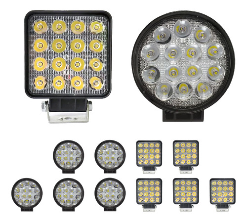 Kit Farol Milha 06 Quadrado 16 Led + 06 Redondo 14 Led Slim