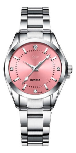 Reloj Mujer Acero Inoxidable Elegante Metal Contra Agua Cx Color de la correa Rosa