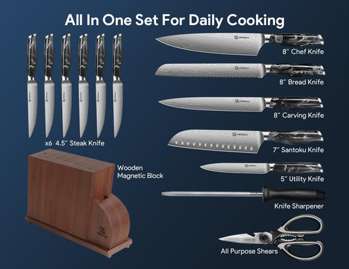 Conjunto De Facas De 14 Peças Para Cozinha Com Bloco Magnéti