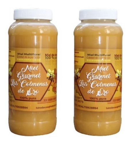 Miel De Abeja Pura Natural 100%, 2 Litros/1.350 Grs C/u 