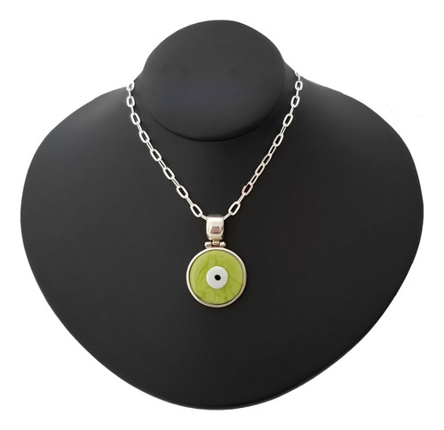 Collar Ojo Turco Verde Joya Protección Unisex En Plata