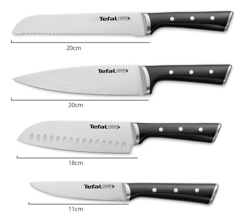 Set 4 Cuchillos Ice Force Tefal Acero Inoxidable Negro