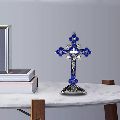 Crucifijo Y Estatuilla De Soporte Artesanía Azul Oscuro
