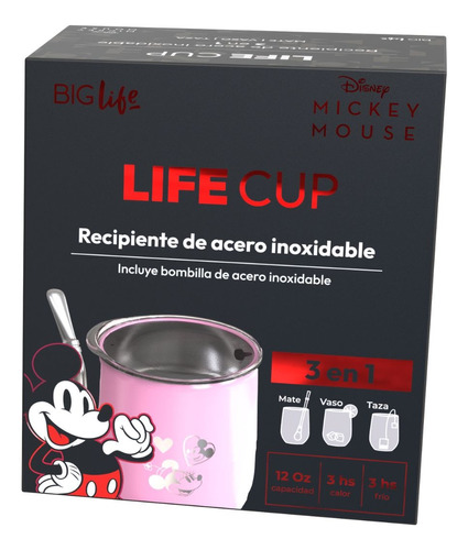 Mate-vaso-taza 3en1 Disney Lifecup Bombilla Acero Oficial