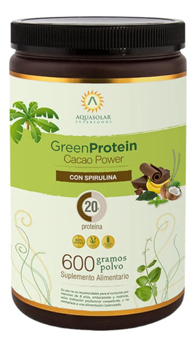 Green Protein Cacao Power Con Spirulina 600gr  Aquasolar