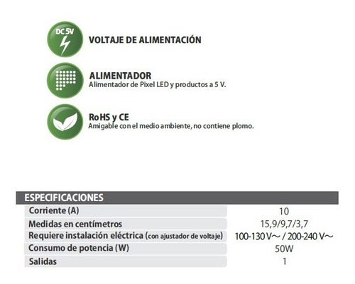 Fuente De Poder Conmutada 5v/50w/10amp/ip20/sydemex.