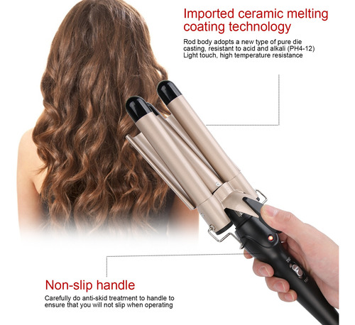 Waflera Para Cabello Tenazas Rizadoras Enchinadora Oro 22mm