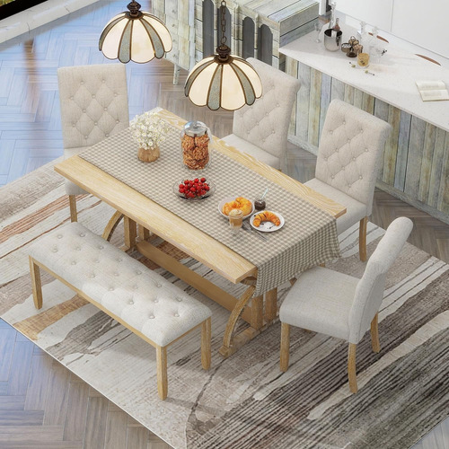 Juego De Comedor De 6 Pzas Con Una Mesa Rectangular Y Banco
