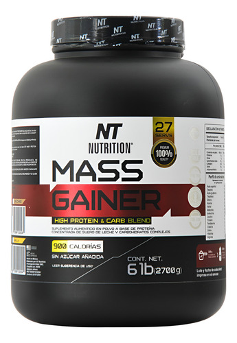 Nt Nutrition Mass Gainer Ganador De Masa Y Peso Whey 2.7 Kg Vainilla