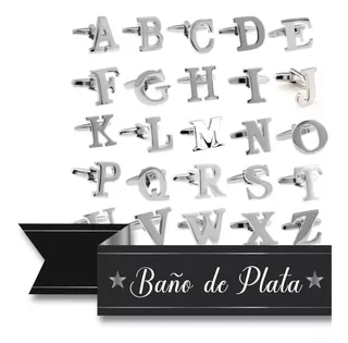 Mancuernillas Para Camisa Letras Iniciales Baño De Plata