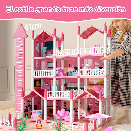 Casa De Muñecas Grande Con Muebles, 14 Cuarto,2 Muñecas,ros