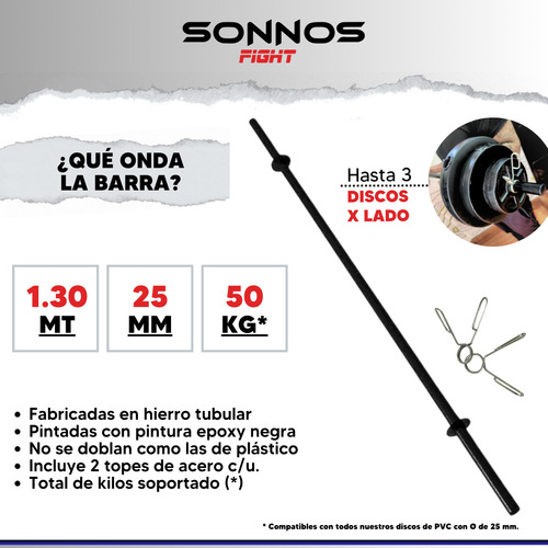Kit Barra + Mancuernas + 30 Kg. De Disco Pesas