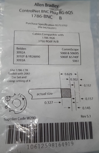 Conector, Marca: Allen Bradley, Modelo: 1786-bnc (Usado)